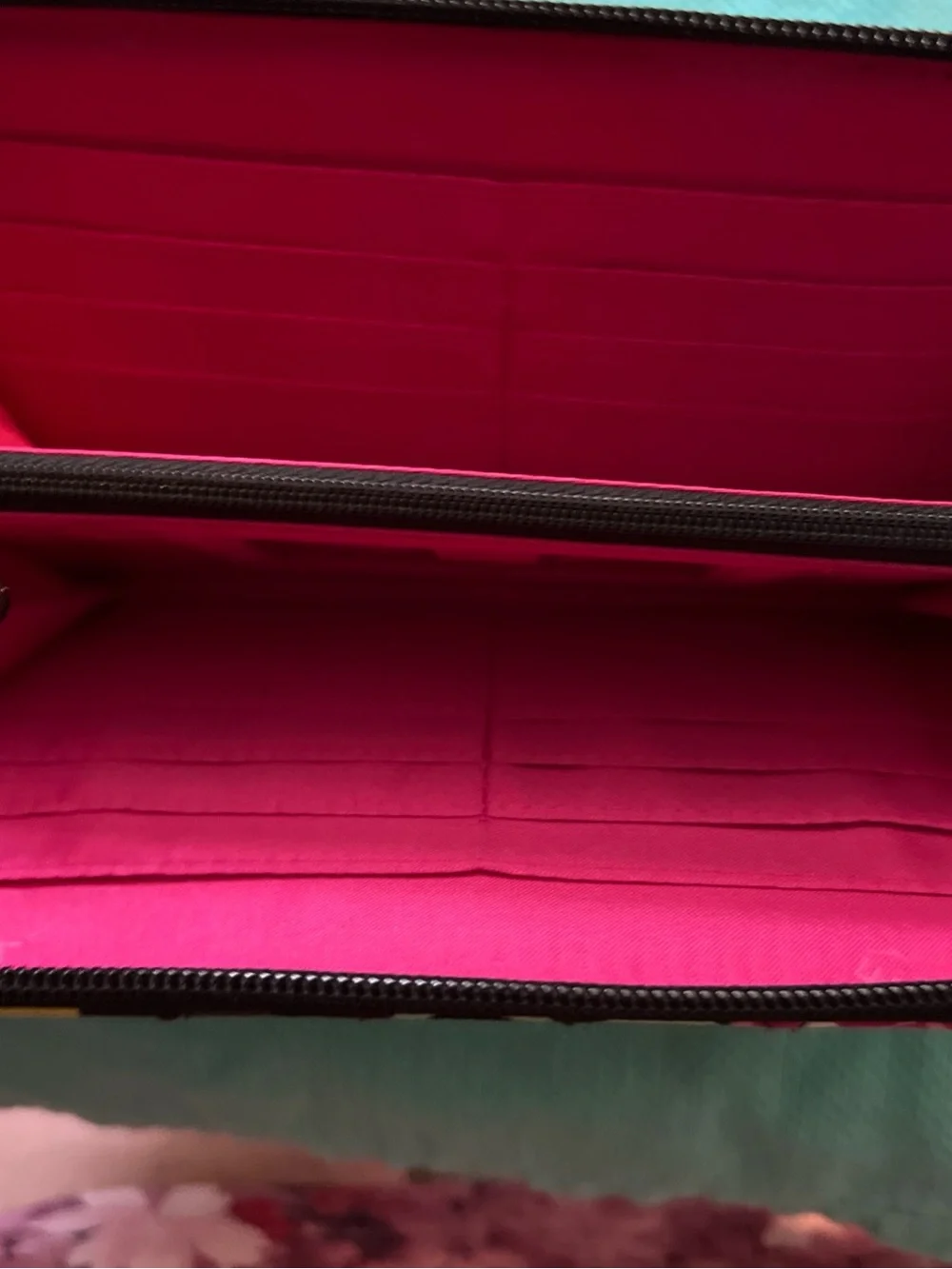 Vera Bradley Quilted Floral Zip Wallet in Hot Pink, Black and Yellow